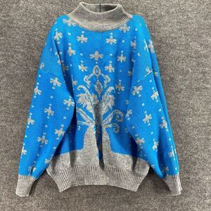 Together Sweater Pullover Women L Large Blue Geometric Knit Wool Long Sleeve